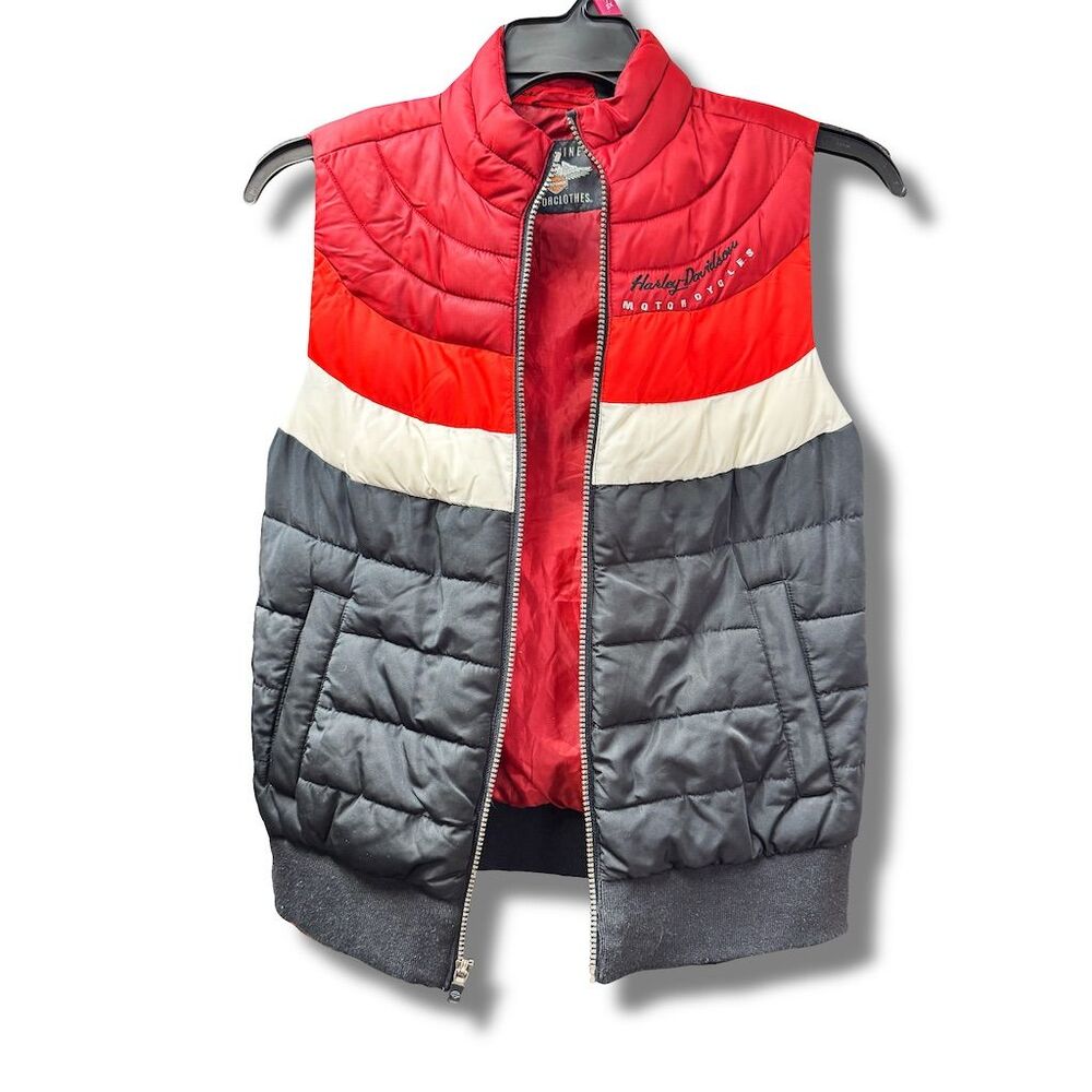 Harley-Davidson Women's XS Striped Puffer Vest Red Casual - Picture 3 of 8